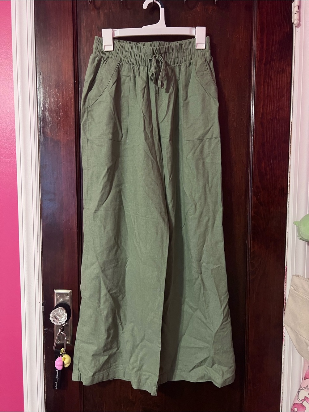 SO Olive Green Wide-Leg Drawstring Pants